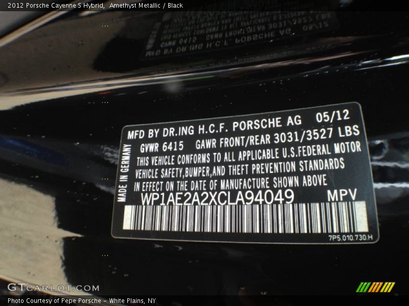 Amethyst Metallic / Black 2012 Porsche Cayenne S Hybrid