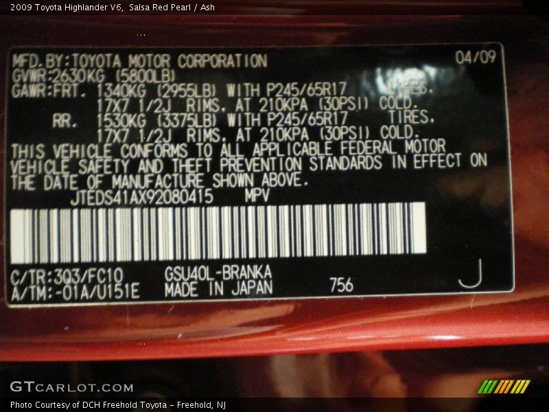 Salsa Red Pearl / Ash 2009 Toyota Highlander V6