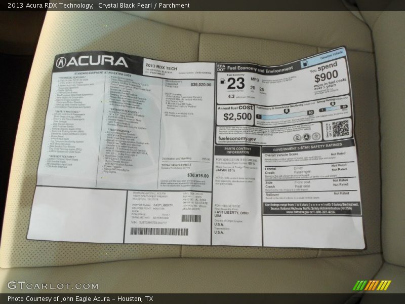  2013 RDX Technology Window Sticker