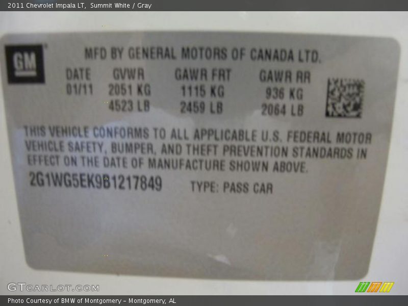 Summit White / Gray 2011 Chevrolet Impala LT