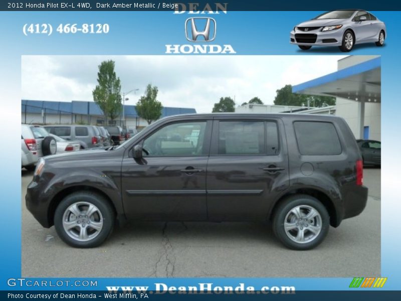 Dark Amber Metallic / Beige 2012 Honda Pilot EX-L 4WD
