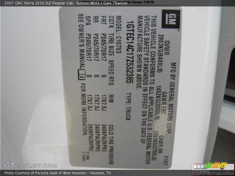 Summit White / Dark Titanium 2007 GMC Sierra 1500 SLE Regular Cab