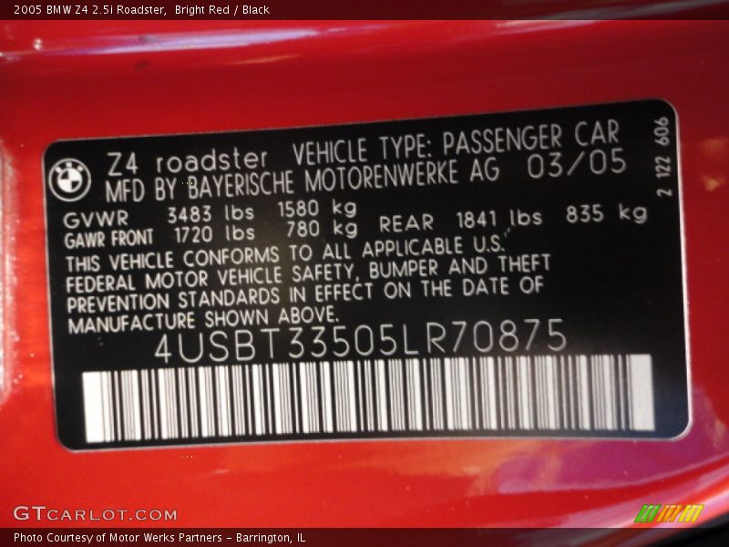 Bright Red / Black 2005 BMW Z4 2.5i Roadster