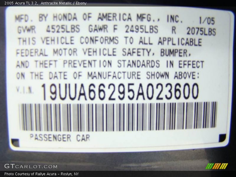Anthracite Metallic / Ebony 2005 Acura TL 3.2