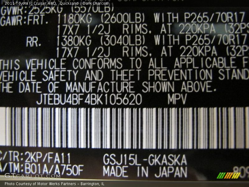 Quicksand / Dark Charcoal 2011 Toyota FJ Cruiser 4WD