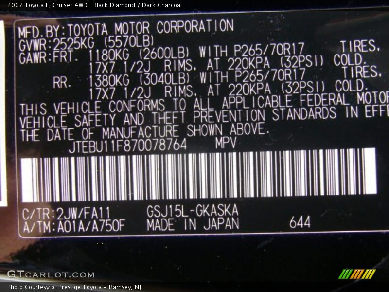 Black Diamond / Dark Charcoal 2007 Toyota FJ Cruiser 4WD