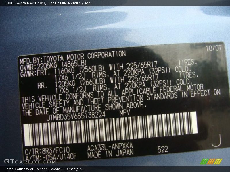 Pacific Blue Metallic / Ash 2008 Toyota RAV4 4WD