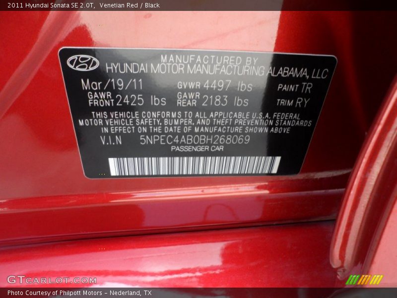 Venetian Red / Black 2011 Hyundai Sonata SE 2.0T