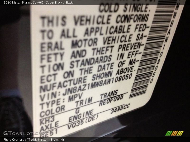 Super Black / Black 2010 Nissan Murano SL AWD