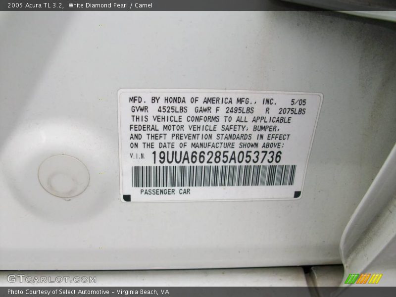 White Diamond Pearl / Camel 2005 Acura TL 3.2