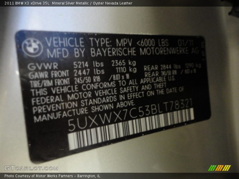 Mineral Silver Metallic / Oyster Nevada Leather 2011 BMW X3 xDrive 35i