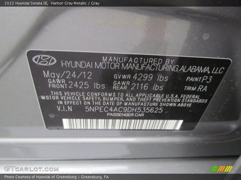 Harbor Gray Metallic / Gray 2013 Hyundai Sonata SE