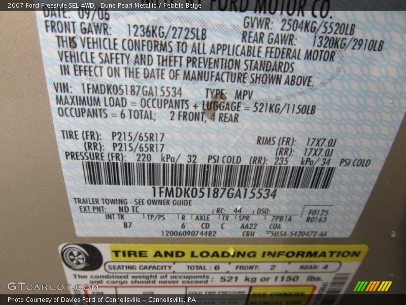 Dune Pearl Metallic / Pebble Beige 2007 Ford Freestyle SEL AWD