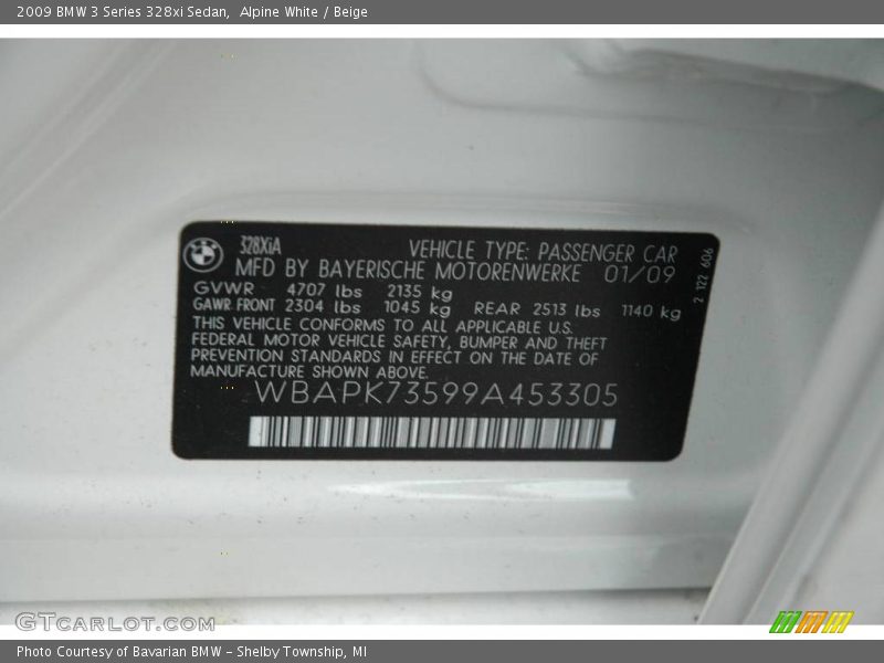 Alpine White / Beige 2009 BMW 3 Series 328xi Sedan