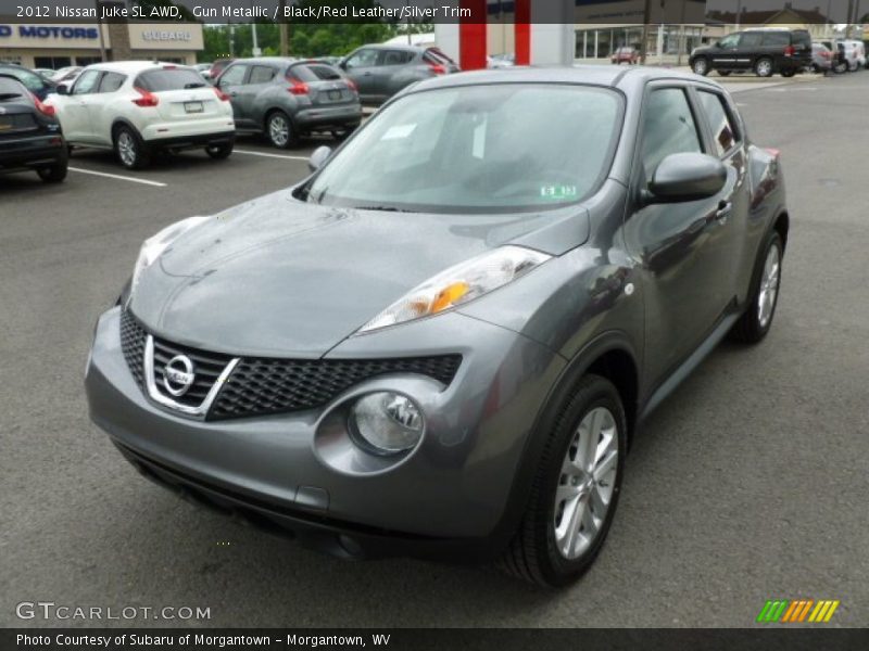 Gun Metallic / Black/Red Leather/Silver Trim 2012 Nissan Juke SL AWD