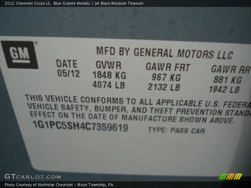 Blue Granite Metallic / Jet Black/Medium Titanium 2012 Chevrolet Cruze LS