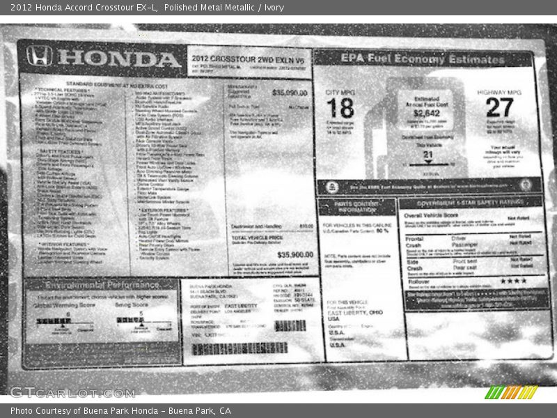 Polished Metal Metallic / Ivory 2012 Honda Accord Crosstour EX-L