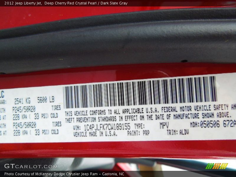 2012 Liberty Jet Deep Cherry Red Crystal Pearl Color Code PRP