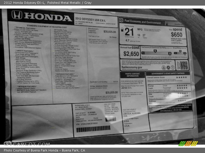 Polished Metal Metallic / Gray 2012 Honda Odyssey EX-L