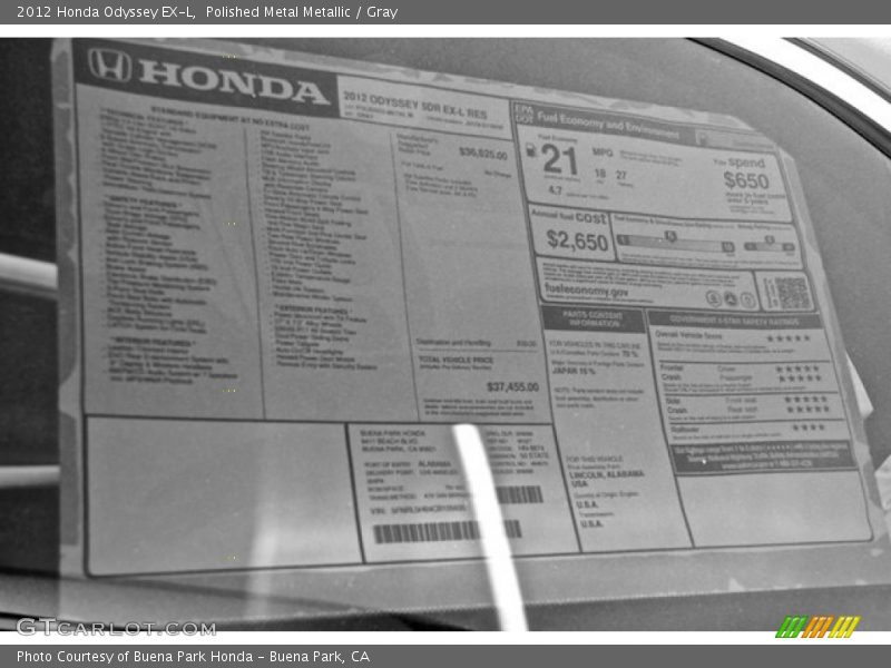Polished Metal Metallic / Gray 2012 Honda Odyssey EX-L