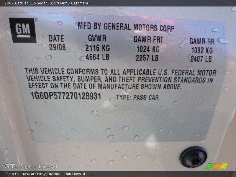Gold Mist / Cashmere 2007 Cadillac CTS Sedan
