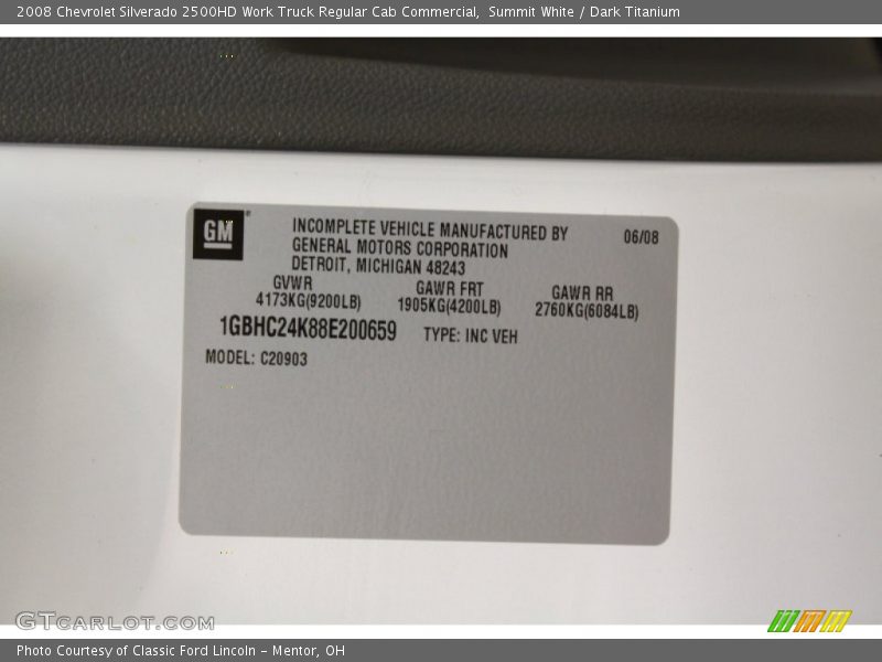 Summit White / Dark Titanium 2008 Chevrolet Silverado 2500HD Work Truck Regular Cab Commercial