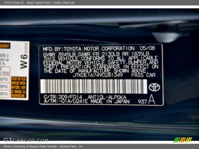 Black Sand Pearl / Dark Charcoal 2009 Scion tC