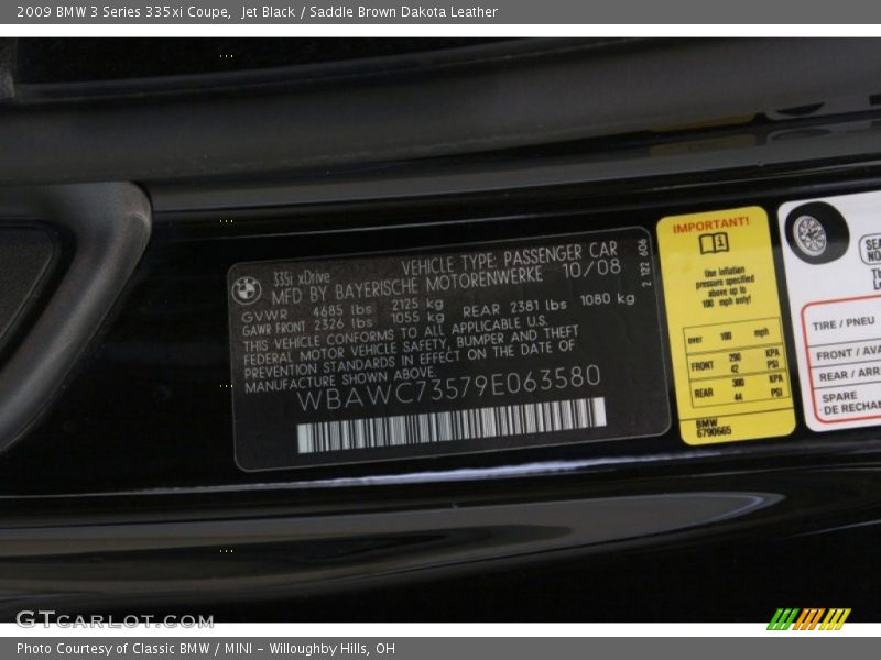 Jet Black / Saddle Brown Dakota Leather 2009 BMW 3 Series 335xi Coupe