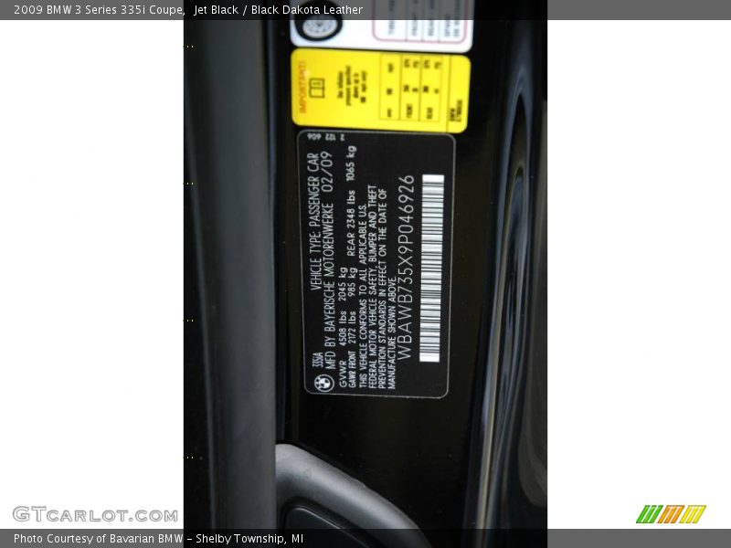 Jet Black / Black Dakota Leather 2009 BMW 3 Series 335i Coupe