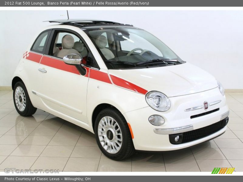 Bianco Perla (Pearl White) / Pelle Rossa/Avorio (Red/Ivory) 2012 Fiat 500 Lounge