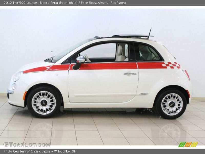 Bianco Perla (Pearl White) / Pelle Rossa/Avorio (Red/Ivory) 2012 Fiat 500 Lounge