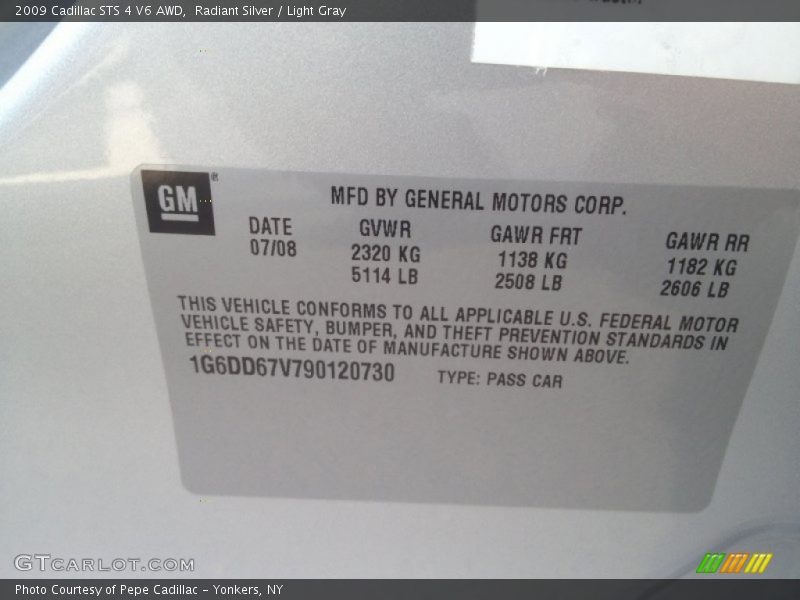 Radiant Silver / Light Gray 2009 Cadillac STS 4 V6 AWD