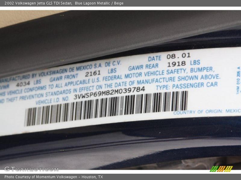 Blue Lagoon Metallic / Beige 2002 Volkswagen Jetta GLS TDI Sedan