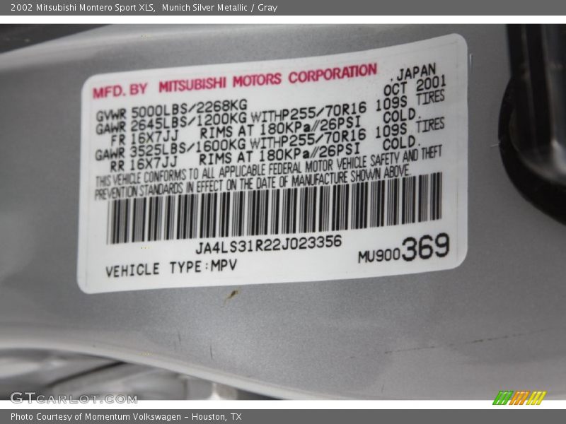 Munich Silver Metallic / Gray 2002 Mitsubishi Montero Sport XLS