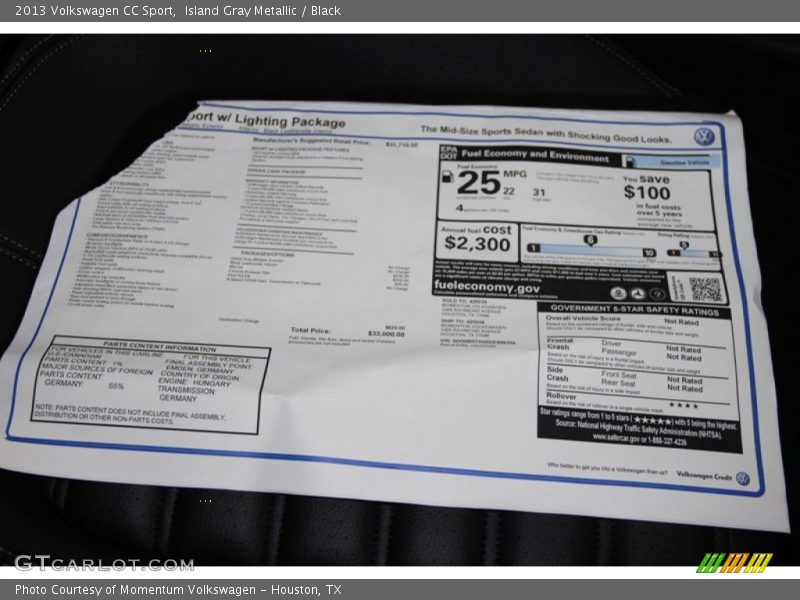 Island Gray Metallic / Black 2013 Volkswagen CC Sport