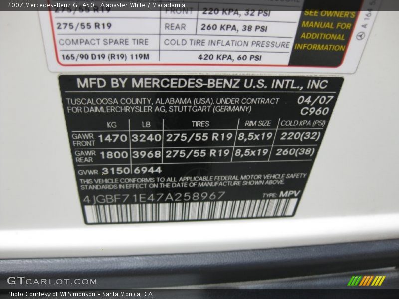 Alabaster White / Macadamia 2007 Mercedes-Benz GL 450