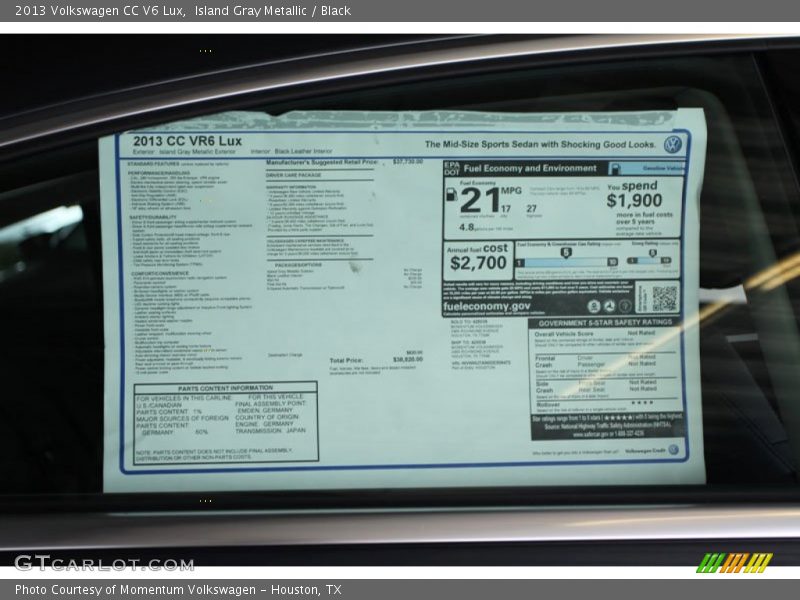  2013 CC V6 Lux Window Sticker