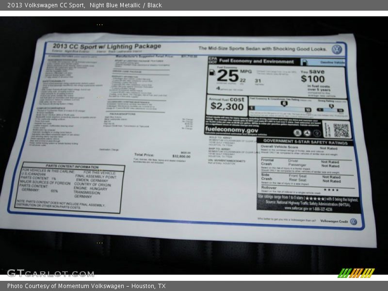 Night Blue Metallic / Black 2013 Volkswagen CC Sport