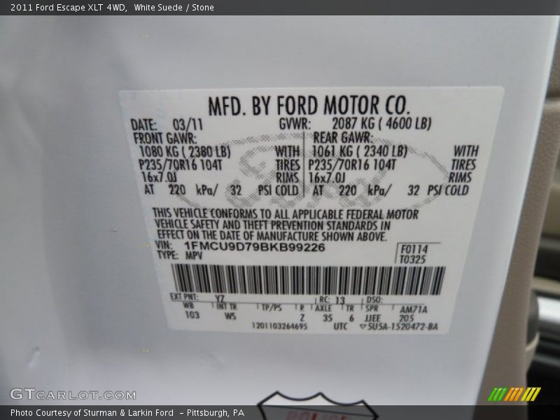 White Suede / Stone 2011 Ford Escape XLT 4WD