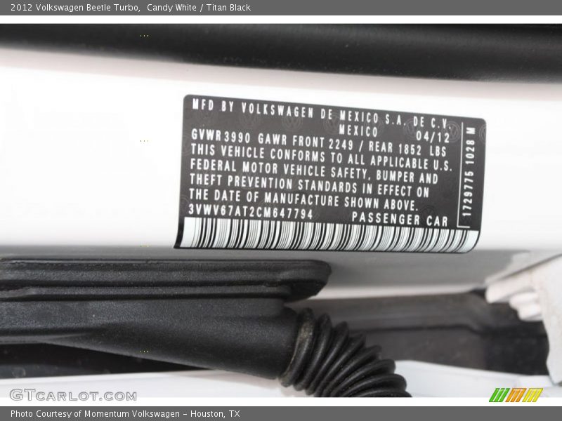 Candy White / Titan Black 2012 Volkswagen Beetle Turbo