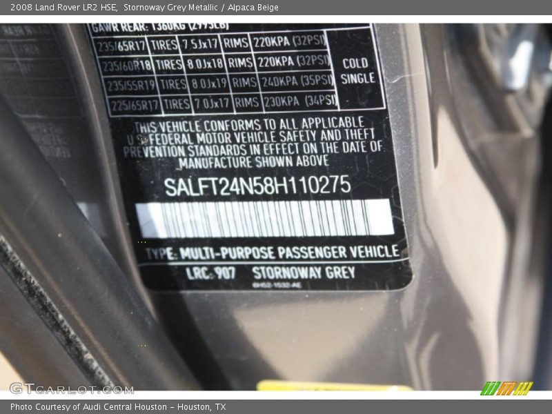 2008 LR2 HSE Stornoway Grey Metallic Color Code 907