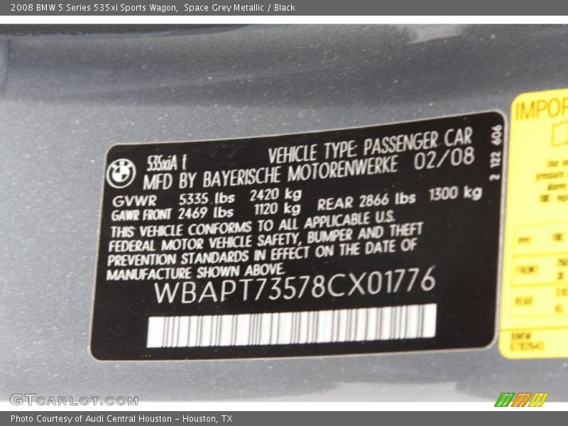Space Grey Metallic / Black 2008 BMW 5 Series 535xi Sports Wagon