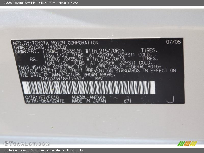 Classic Silver Metallic / Ash 2008 Toyota RAV4 I4