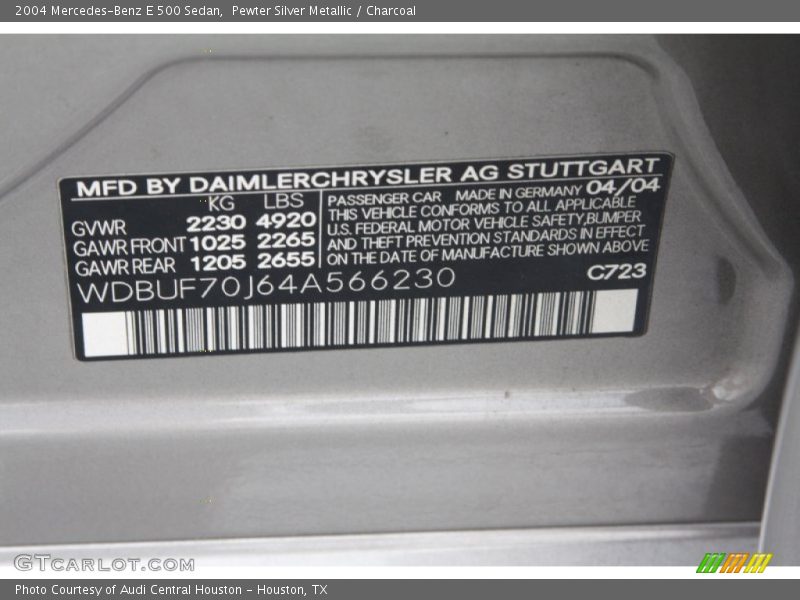 2004 E 500 Sedan Pewter Silver Metallic Color Code 723