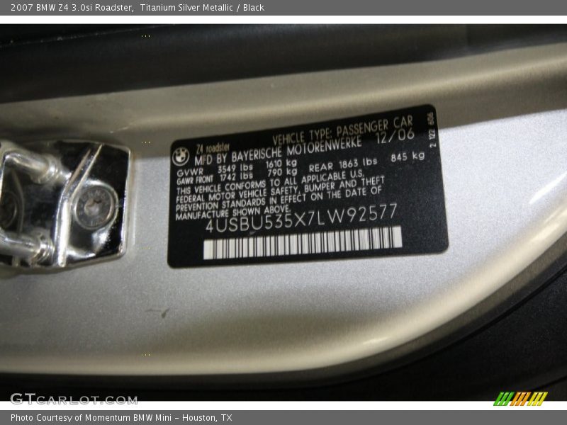 Titanium Silver Metallic / Black 2007 BMW Z4 3.0si Roadster