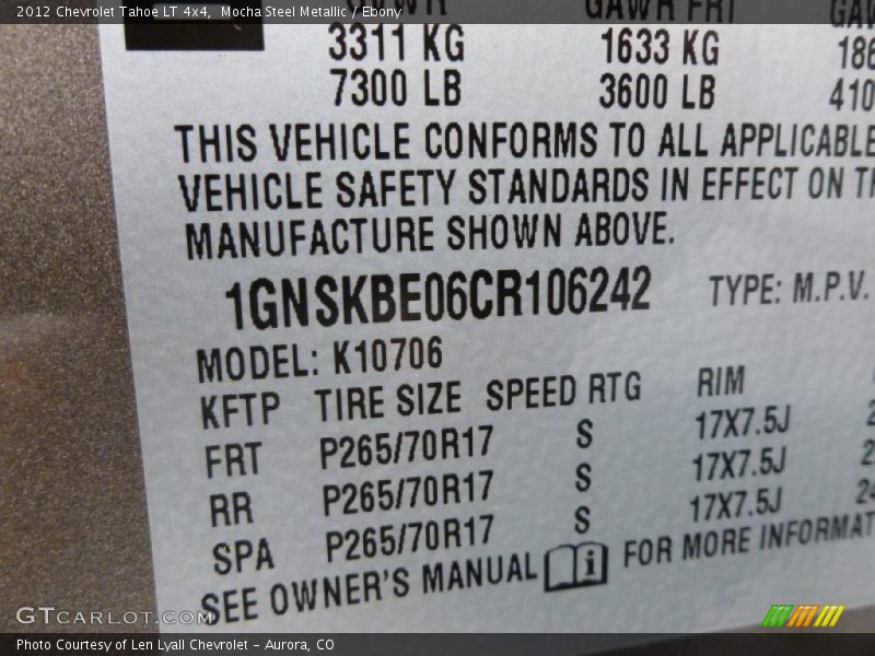 Mocha Steel Metallic / Ebony 2012 Chevrolet Tahoe LT 4x4