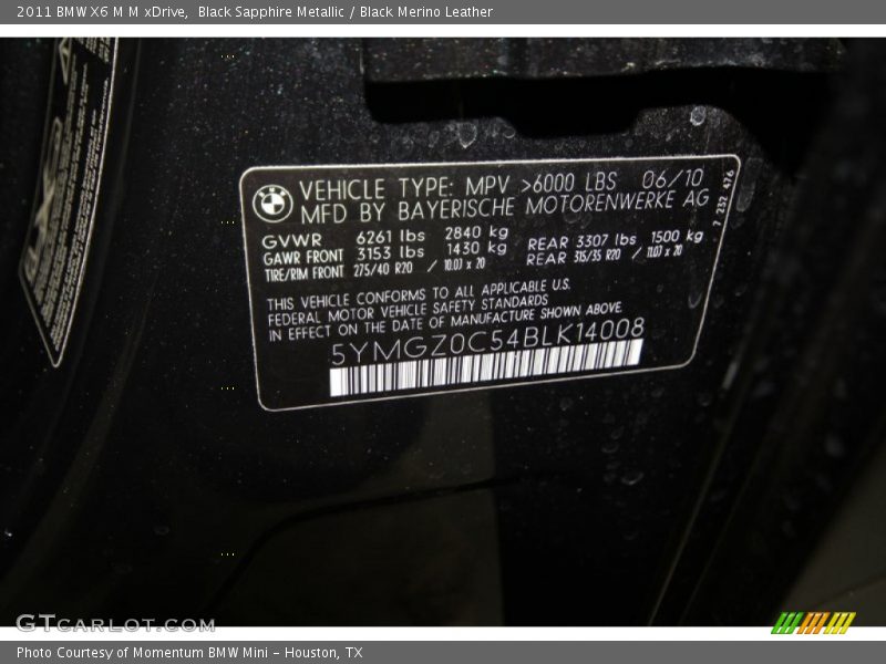 Black Sapphire Metallic / Black Merino Leather 2011 BMW X6 M M xDrive