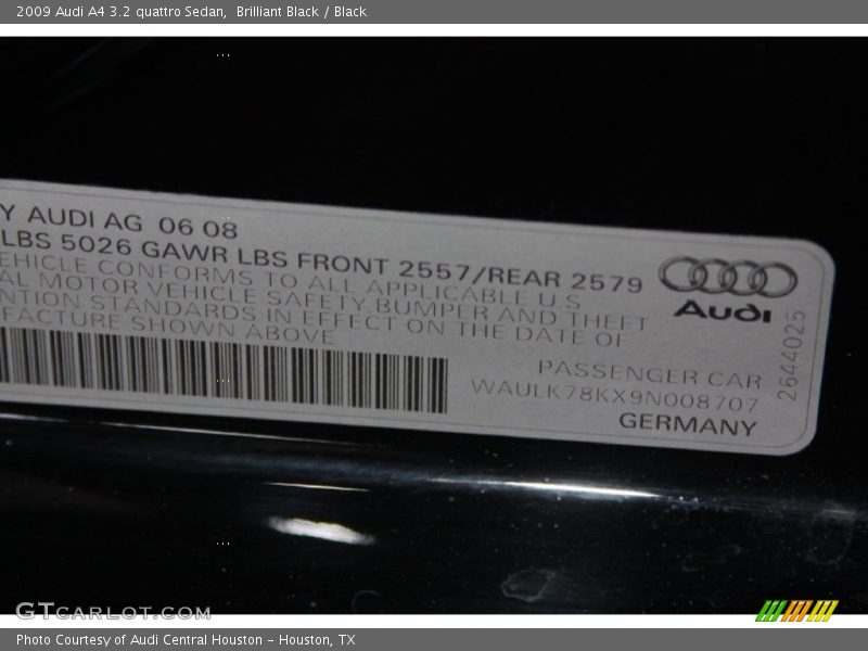 Brilliant Black / Black 2009 Audi A4 3.2 quattro Sedan