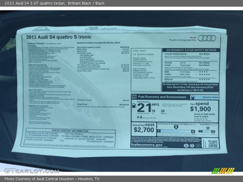  2013 S4 3.0T quattro Sedan Window Sticker