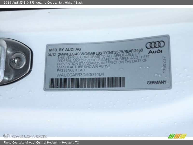 Info Tag of 2013 S5 3.0 TFSI quattro Coupe